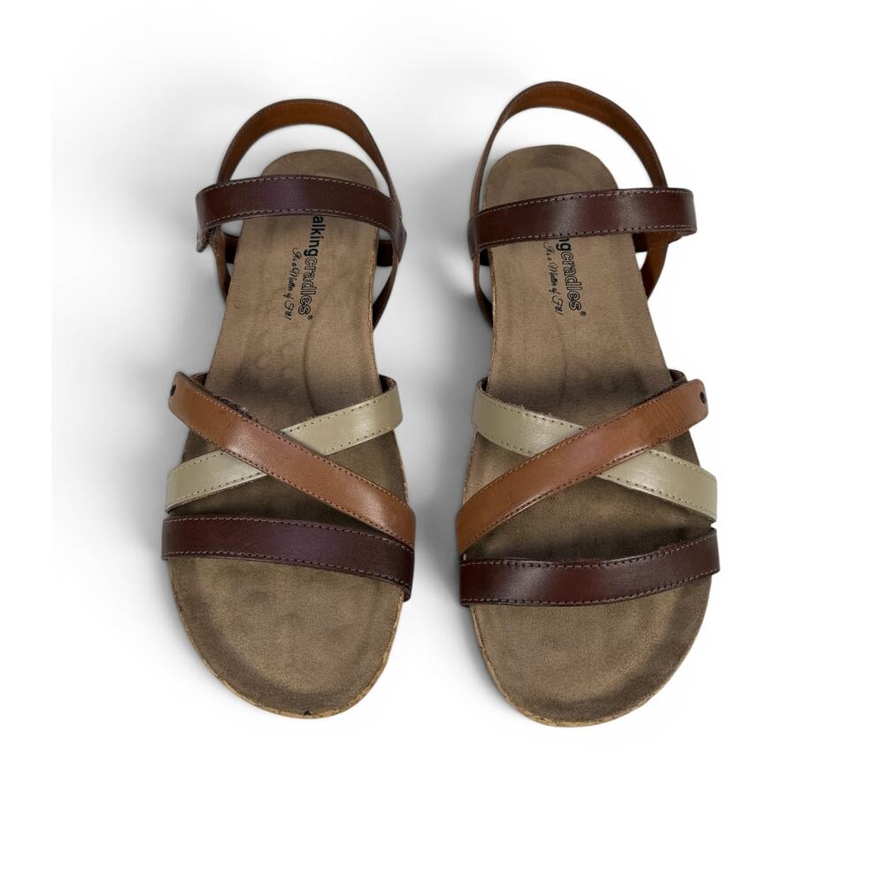 Walking Cradles WC Pool Sandals Womens 10‎ M Brown Leather Strappy Adjustable